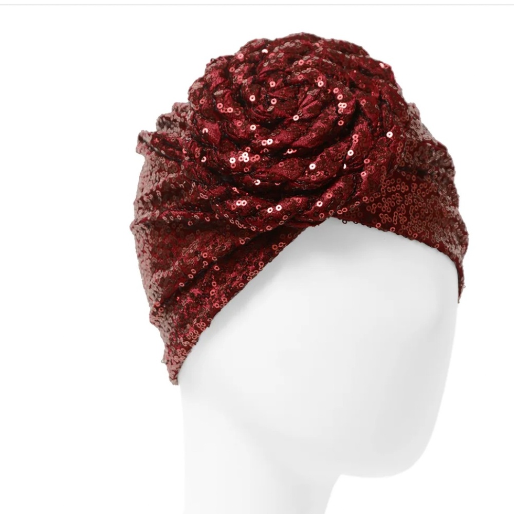 Sequin Rosette Stretch Turban - Burgundy - NEW!!
